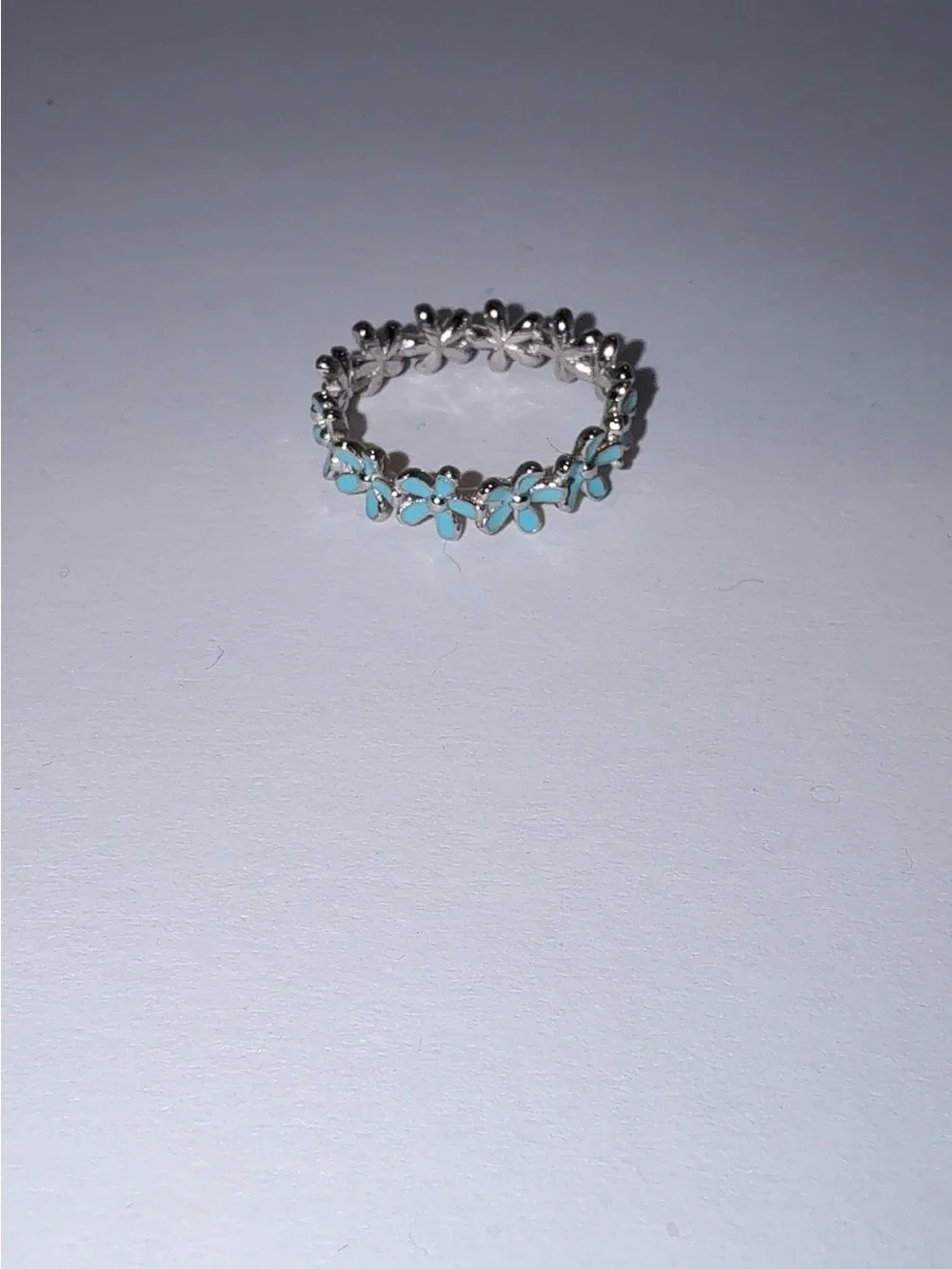 Silver Flower Band Ring with Turquoise Enamel